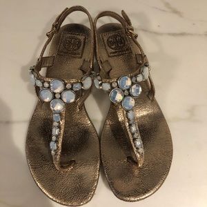 Tory Burch Beaded Gold Sandals